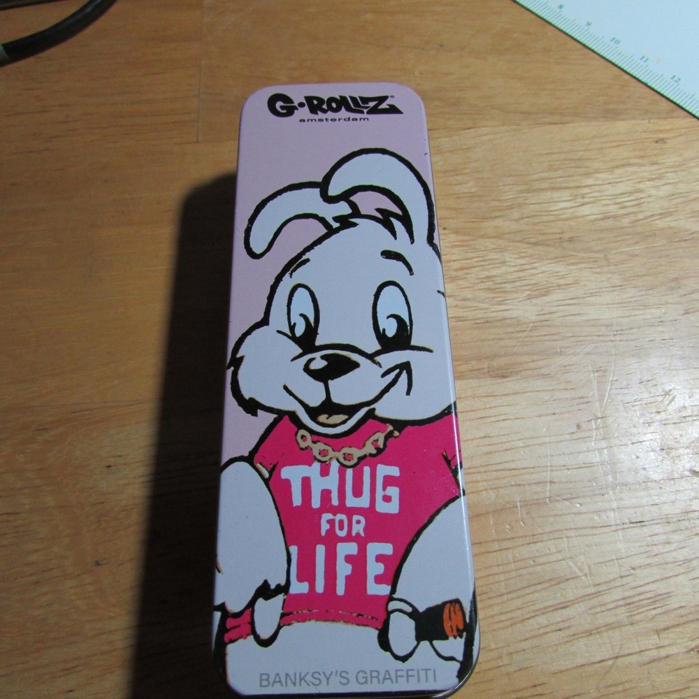 G-Rollz Amsterdam Metal Storage Tin Banksy's Graffiti Thug For Life Bunny Pink